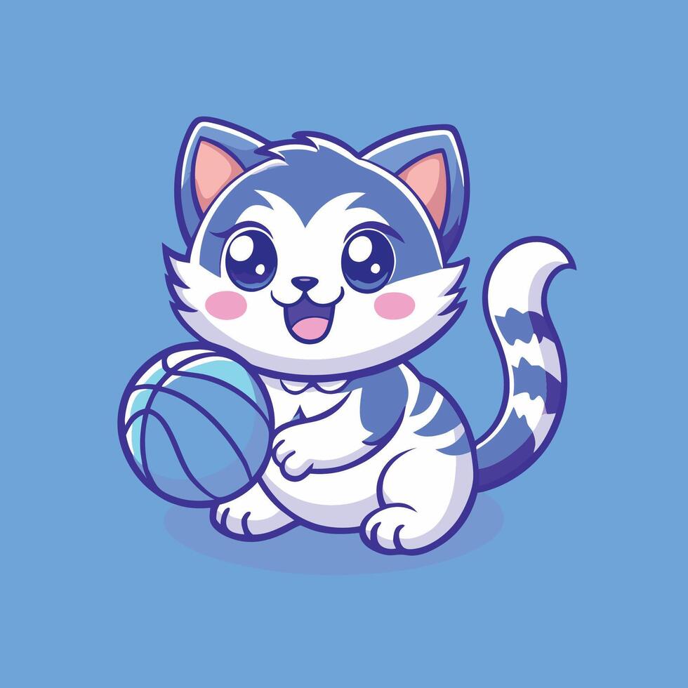 Adorable Mascot Depicting a Playful Cat Enjoying a Ball of Yarn vector