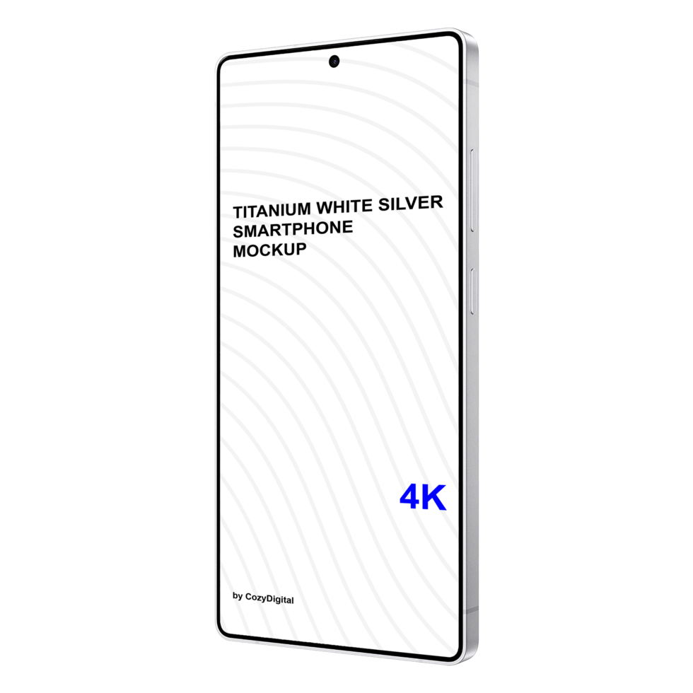 Ultra Titanium White Silver Smartphone Mockup Without Background Isometric psd