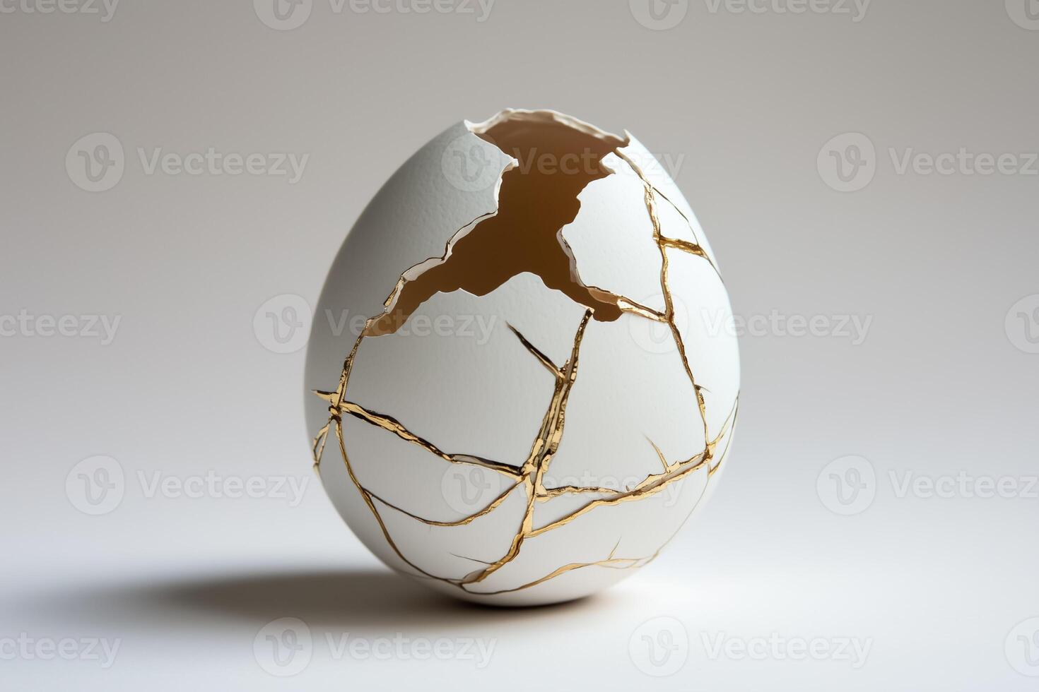 Cracked egg with cracked shell on white background photo