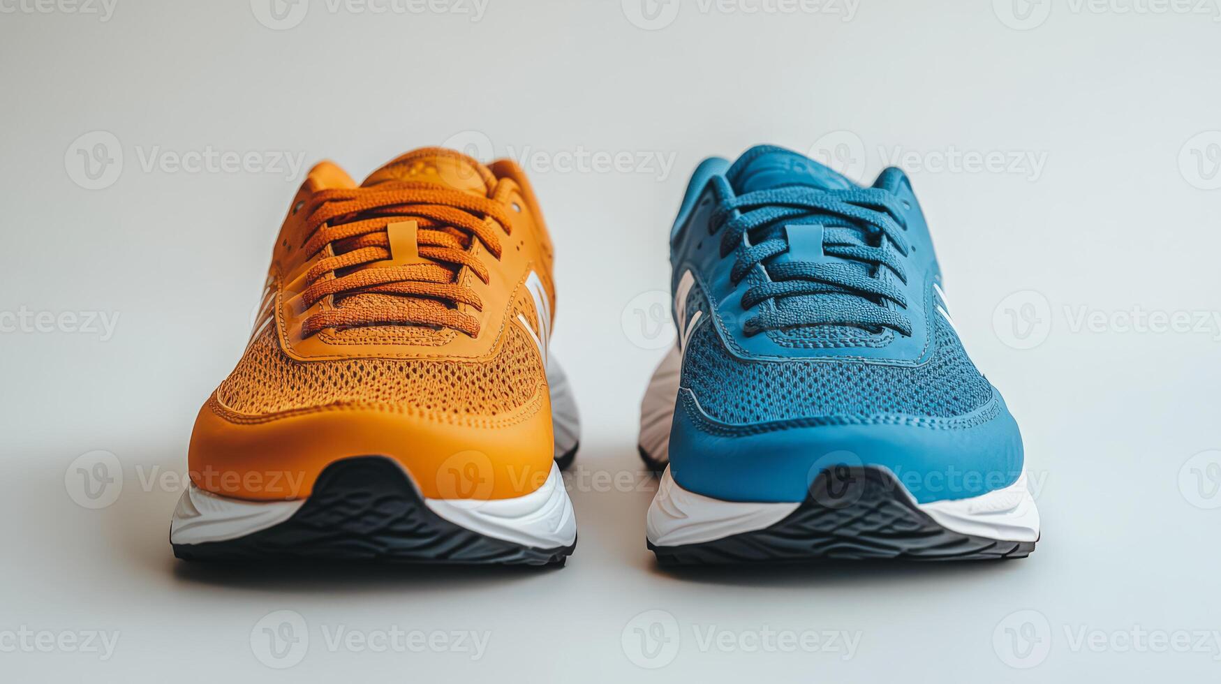 Two orange and blue sneakers on a white background photo