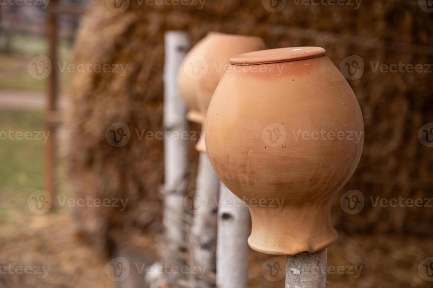 A close up of two clay pots photo