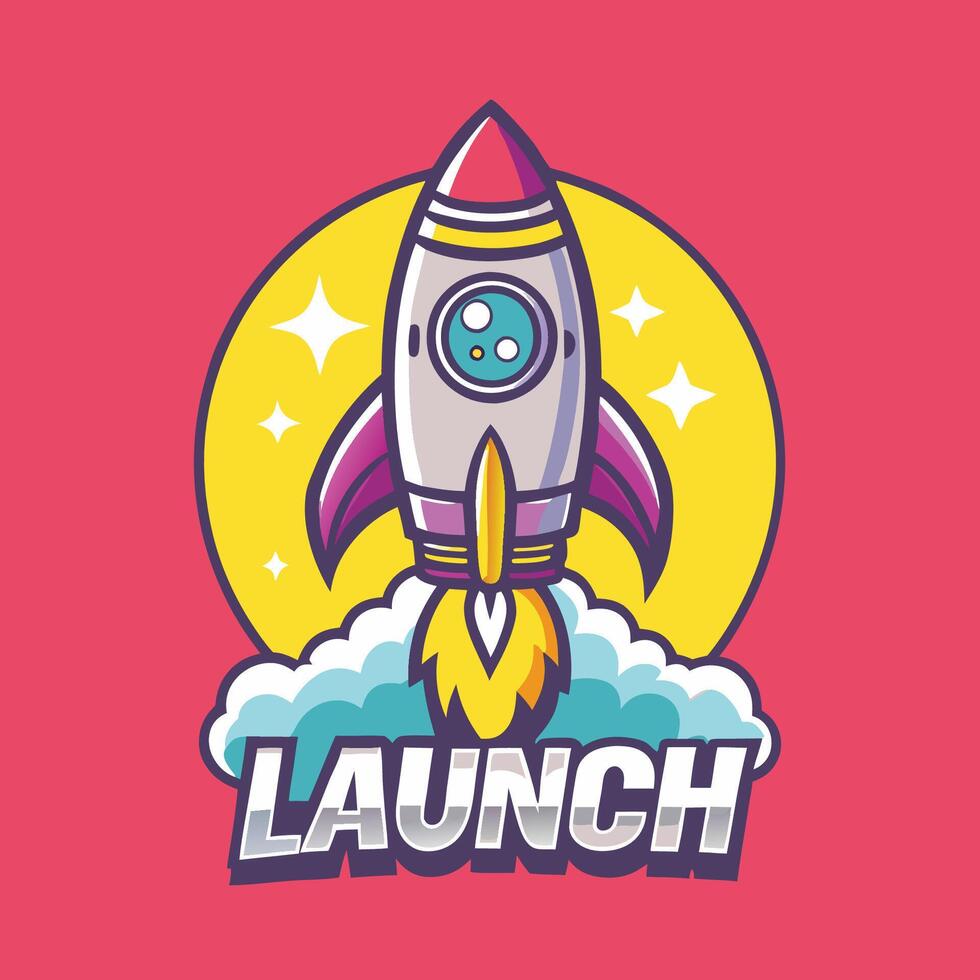 Energetic Rocket Launch Cartoon Character Mascot Logo vector