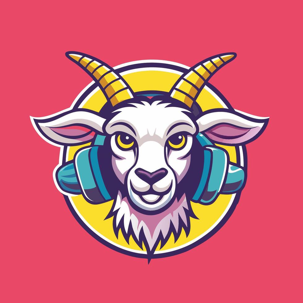 Cute Goat Mascot Sporting Headphones in a Vibrant Logo Character vector