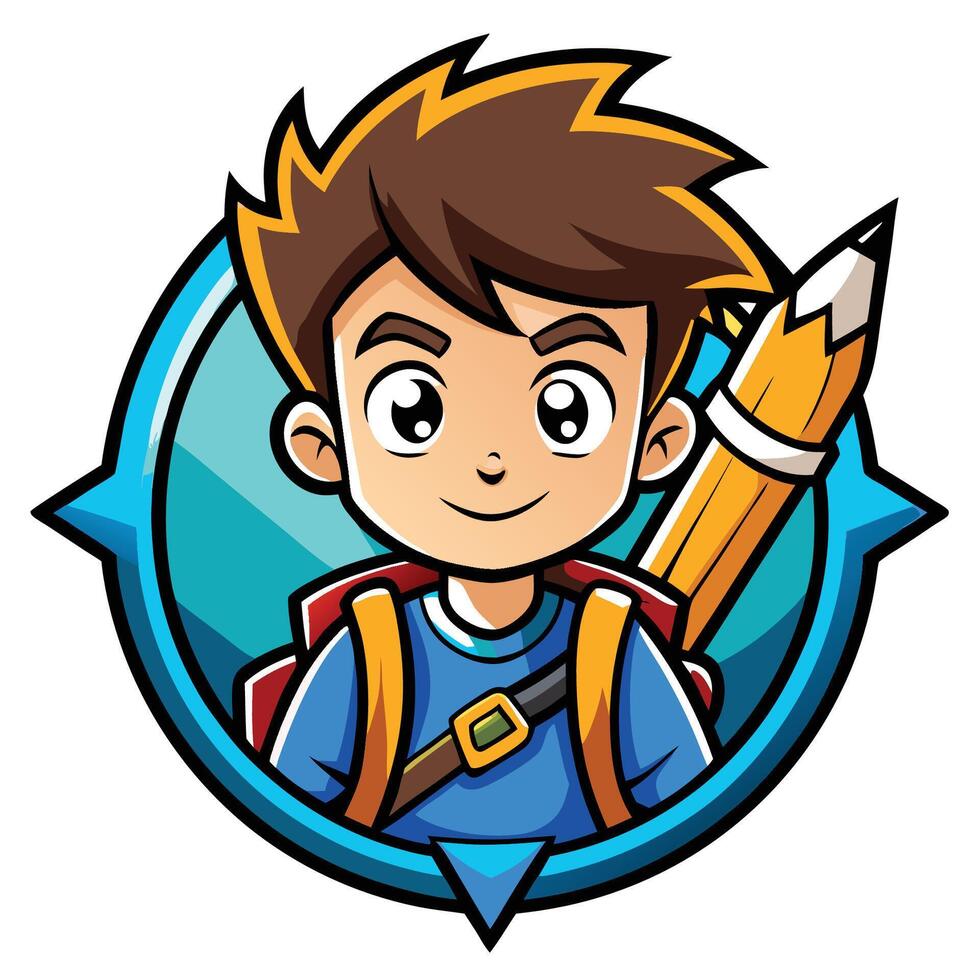 Cute Cartoon Boy with Pencils and Backpack Graphic vector