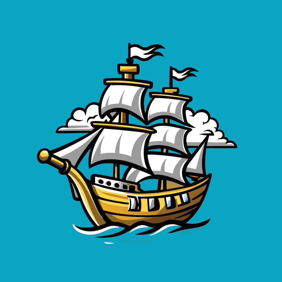 Cartoon Illustration of a Sailing Ship Character with Graphic Design vector