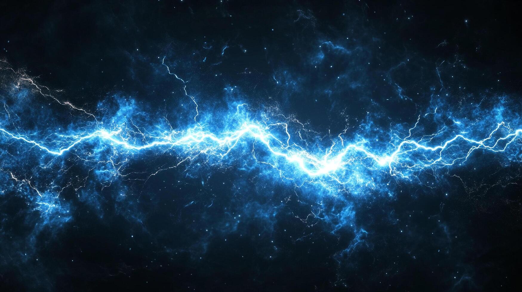 A vibrant blue lightning bolt streaks across a dark, atmospheric space, symbolizing energy and power in a visually striking composition. photo