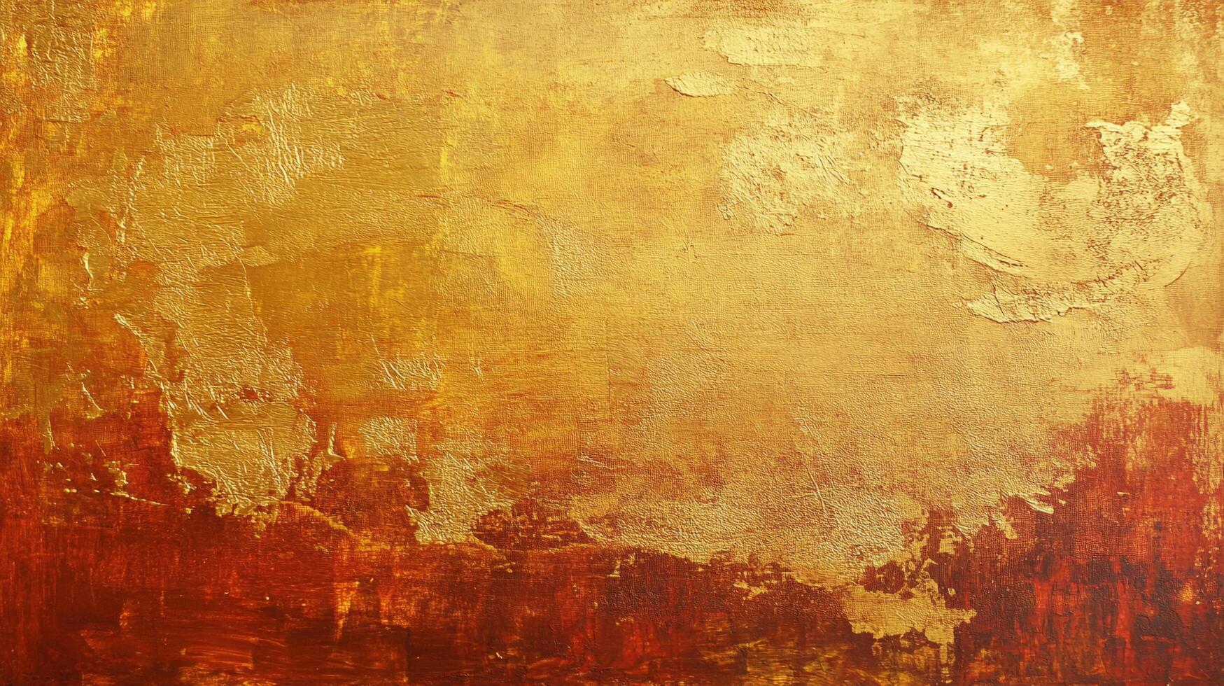 Abstract painting with layered textures and a warm color palette, featuring hues of gold, yellow, and red in a dynamic composition. photo