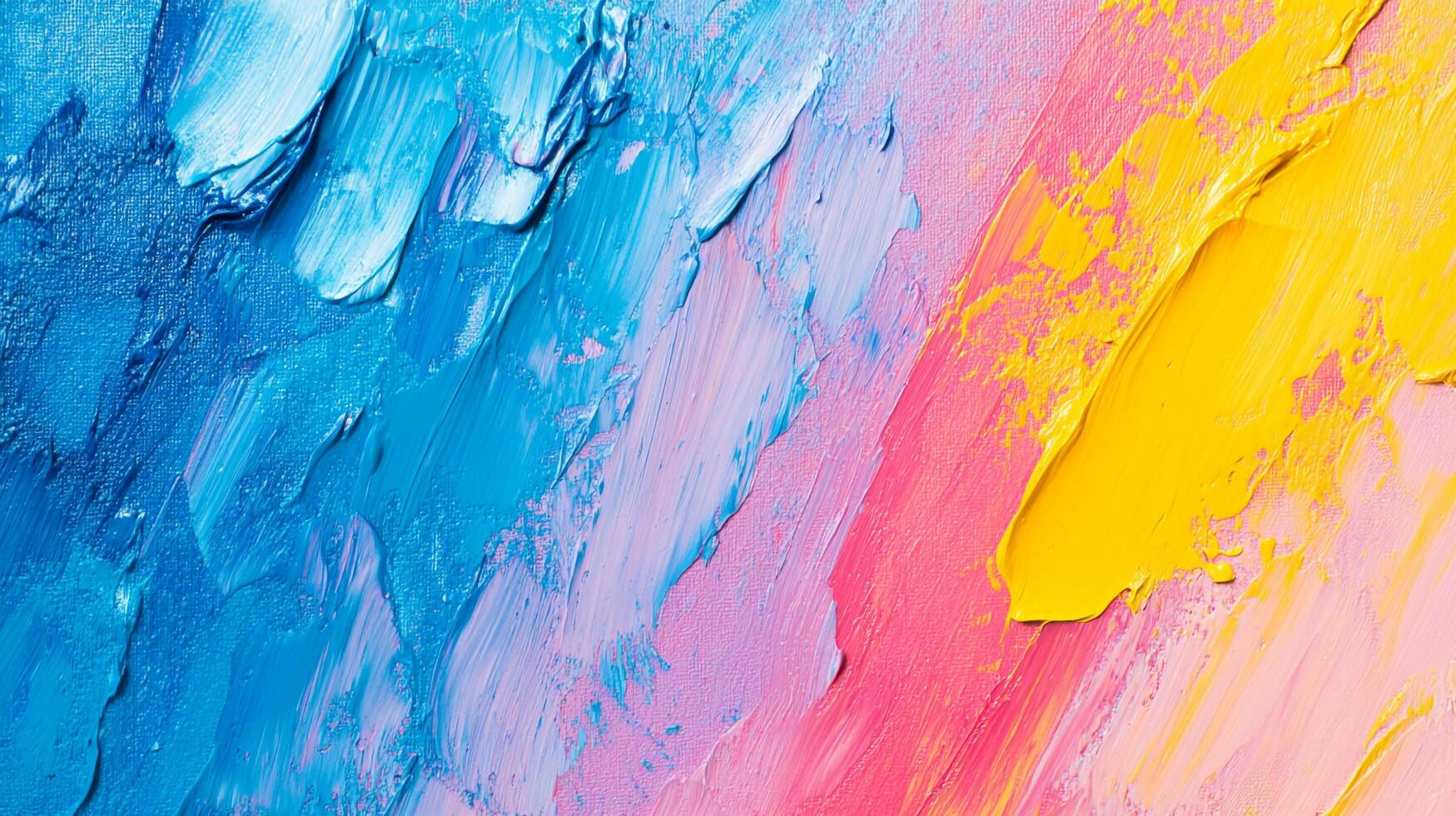 Bold strokes of color create a textured abstract painting, featuring vibrant hues of blue, pink, and yellow with dynamic surface texture. photo