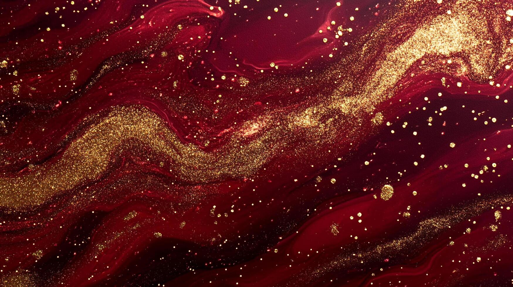 Whimsical artwork blending warm red hues with shimmering gold, creating depth and cosmic flair. An abstract elegance of color interplay. photo