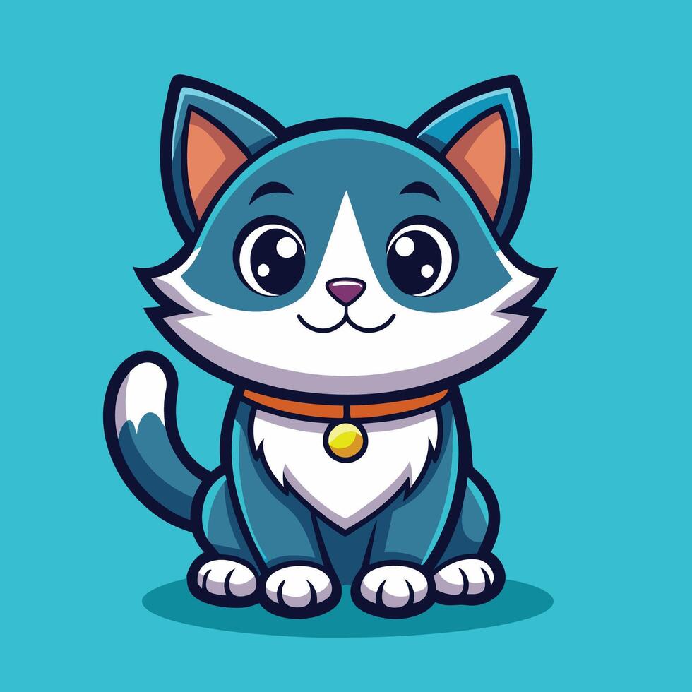 Cartoon Illustration of a Cute Cat Character with Mascot Logo Design vector