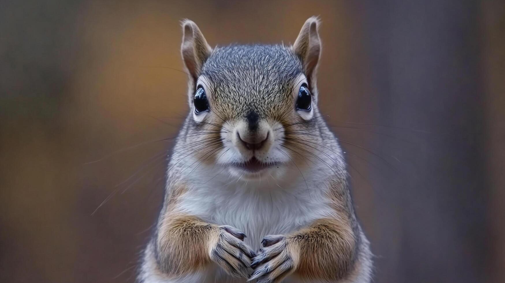 Charming squirrel portrait with expressive eyes and tiny paws, captured in a natural outdoor setting, facing the camera directly. photo