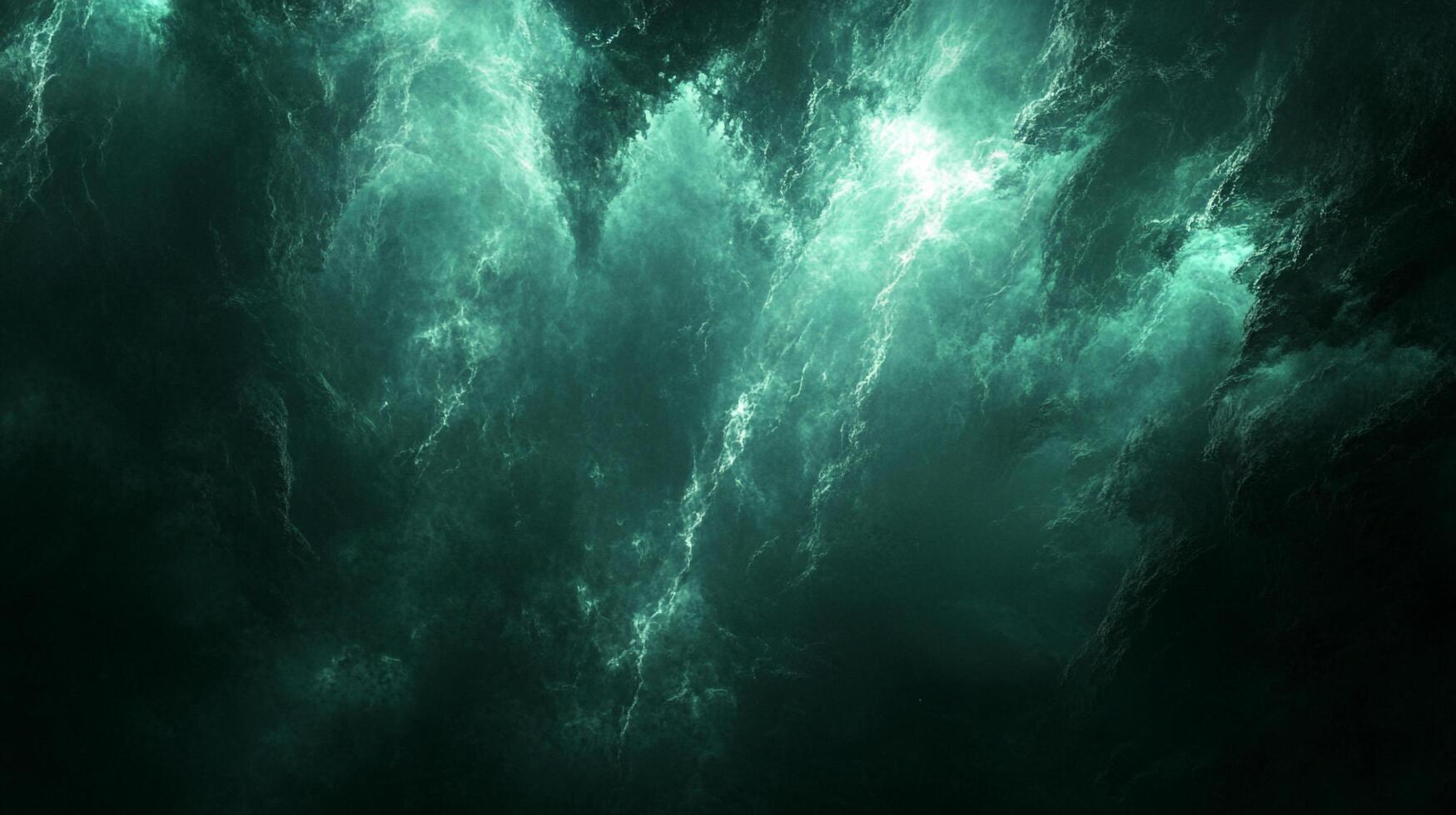 Mystical green cloudscape with striking contrasts, evoking a sense of deep wonder and atmospheric depth. A captivating dreamlike scene. photo
