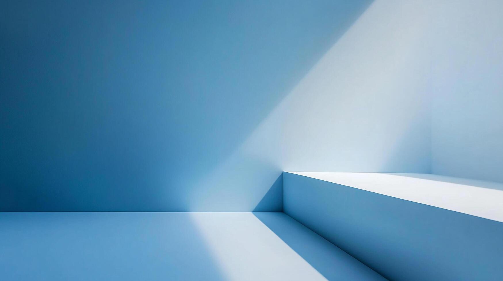 An abstract composition showcasing a minimalist blue room where soft light creates intriguing shadows, offering a quiet yet dynamic environment ideal for artistic expression. photo