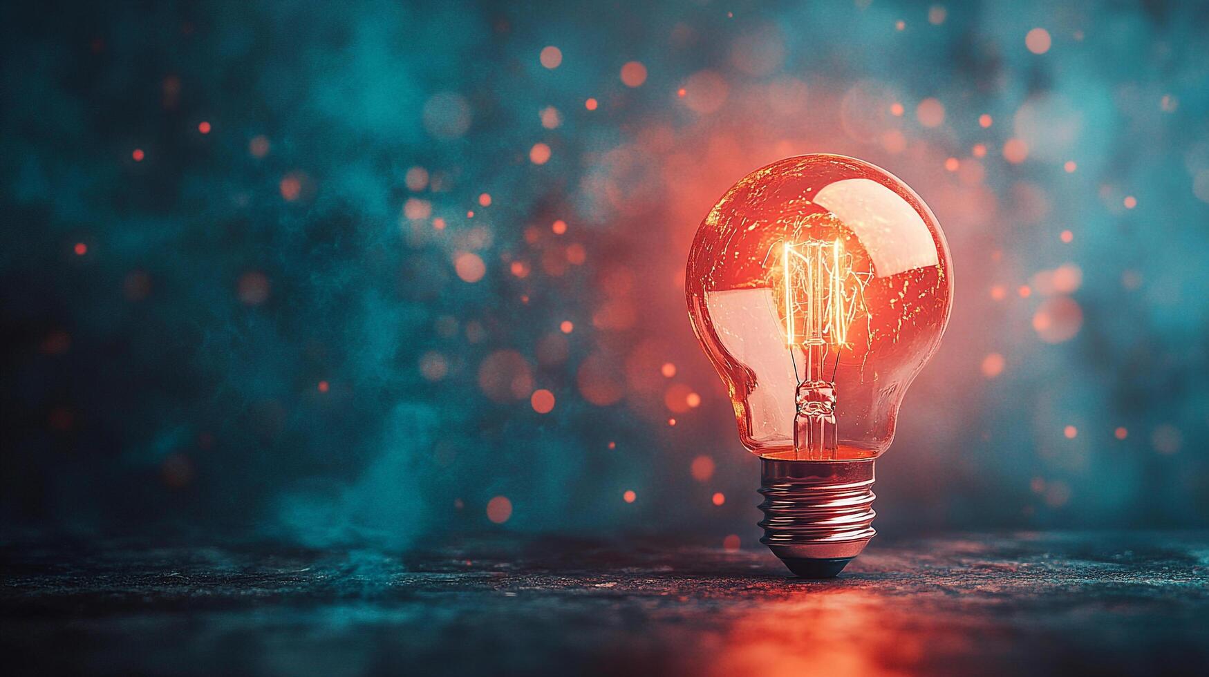 A glowing lightbulb illuminates a dark space, symbolizing ideas and innovation. The light exudes warmth against a cool backdrop. photo