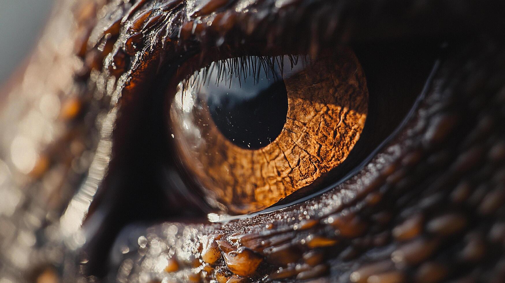 Macro shot of reptile eye showcases intricate details. Captivating close-up reveals texture, color and scales surrounding the eye photo