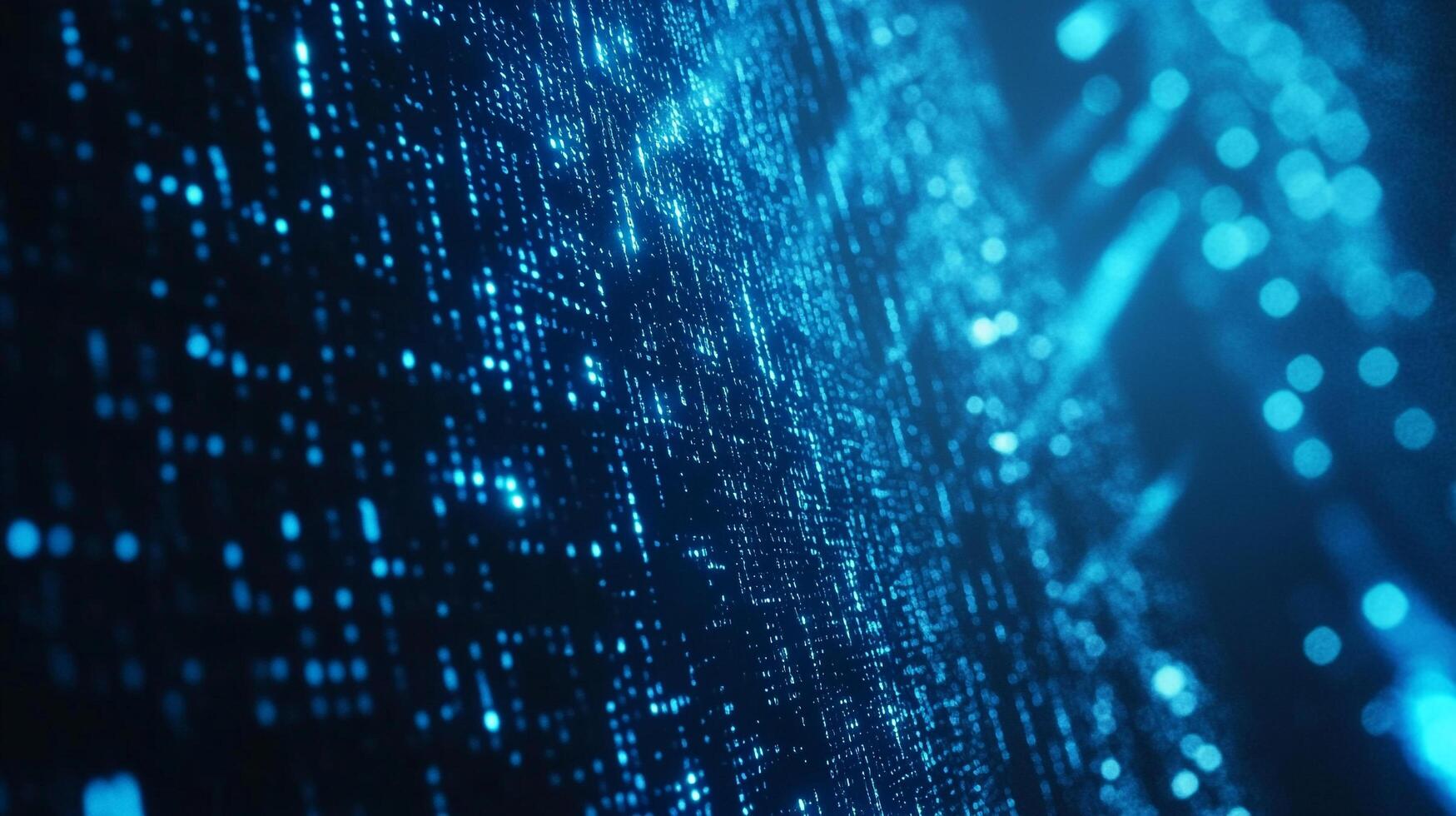 A digital landscape of interconnected nodes glows blue, representing complex data and networks in a dynamic, technological display. photo