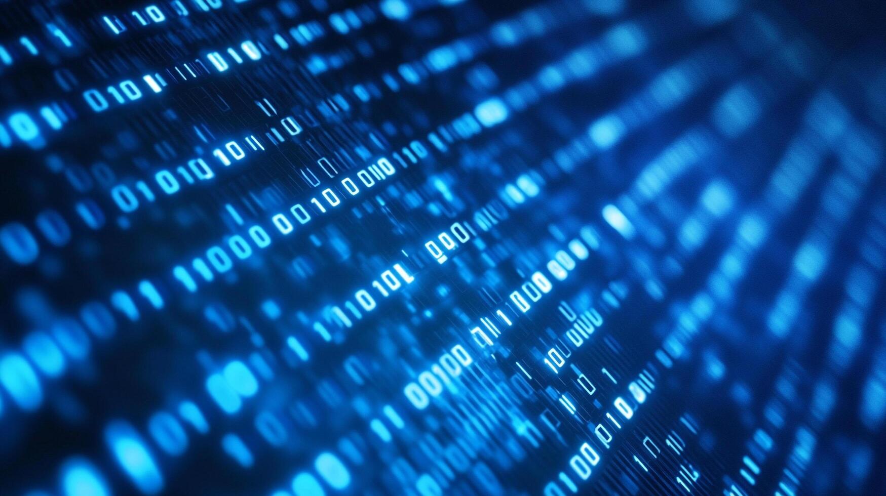 Abstract, blue-toned background filled with glowing binary code. Visual representation of digital data, processing, and computer science concepts. photo