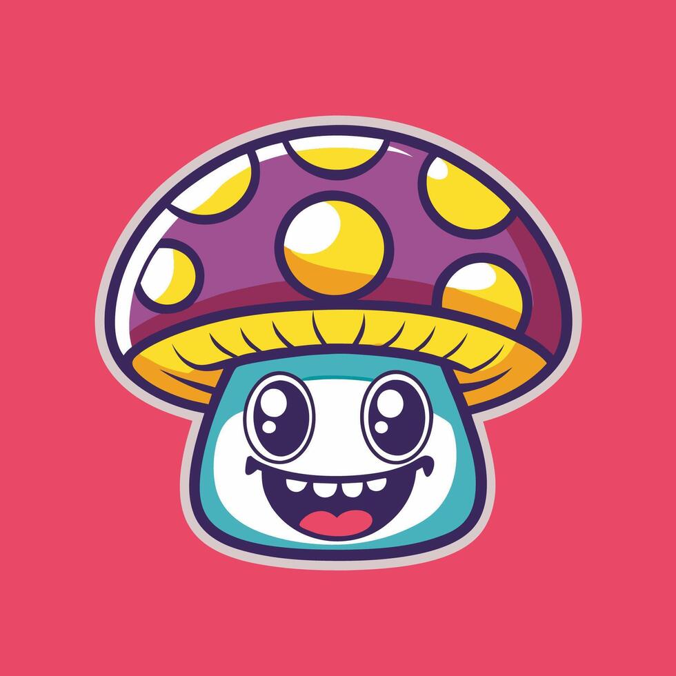 Charming Mushroom Mascot Character Logo with Captivating Smile vector
