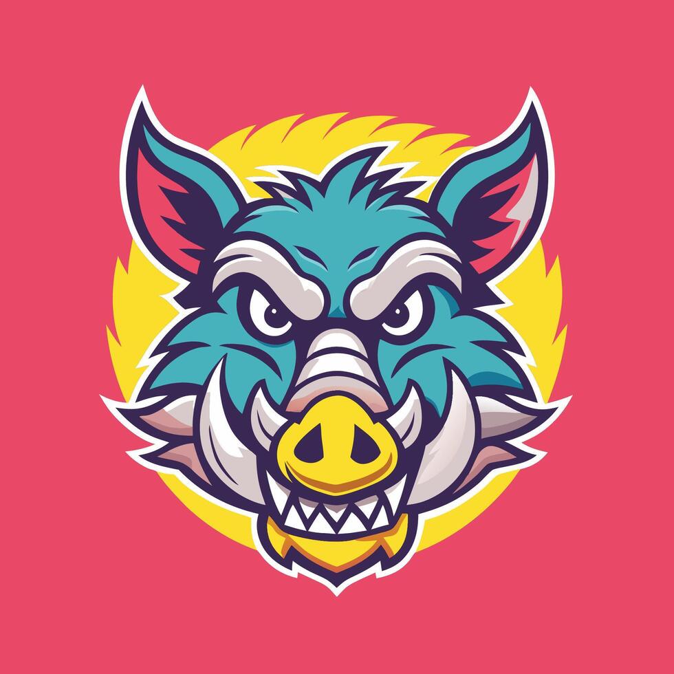 White Background with Detailed Wild Boar Head Mascot Design Illustration vector