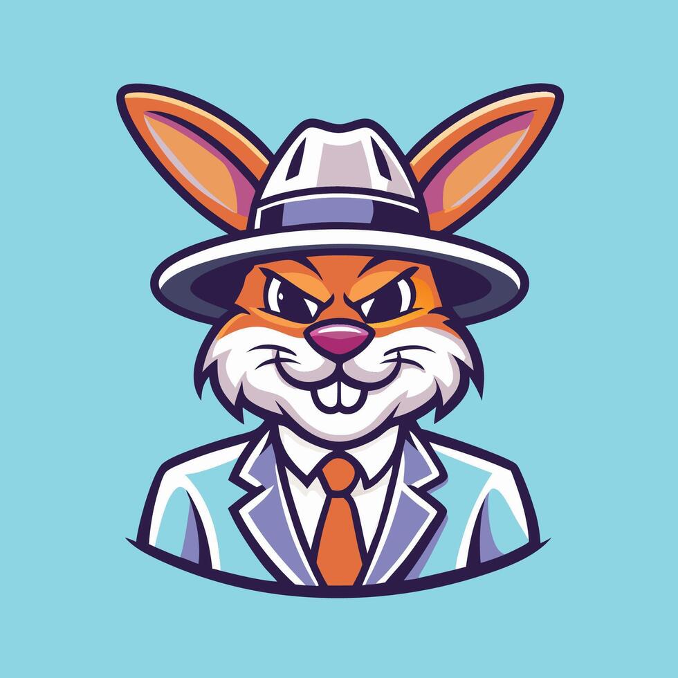 Logo Illustration of a Cool and Stylish Rabbit Mafia Mascot Character vector