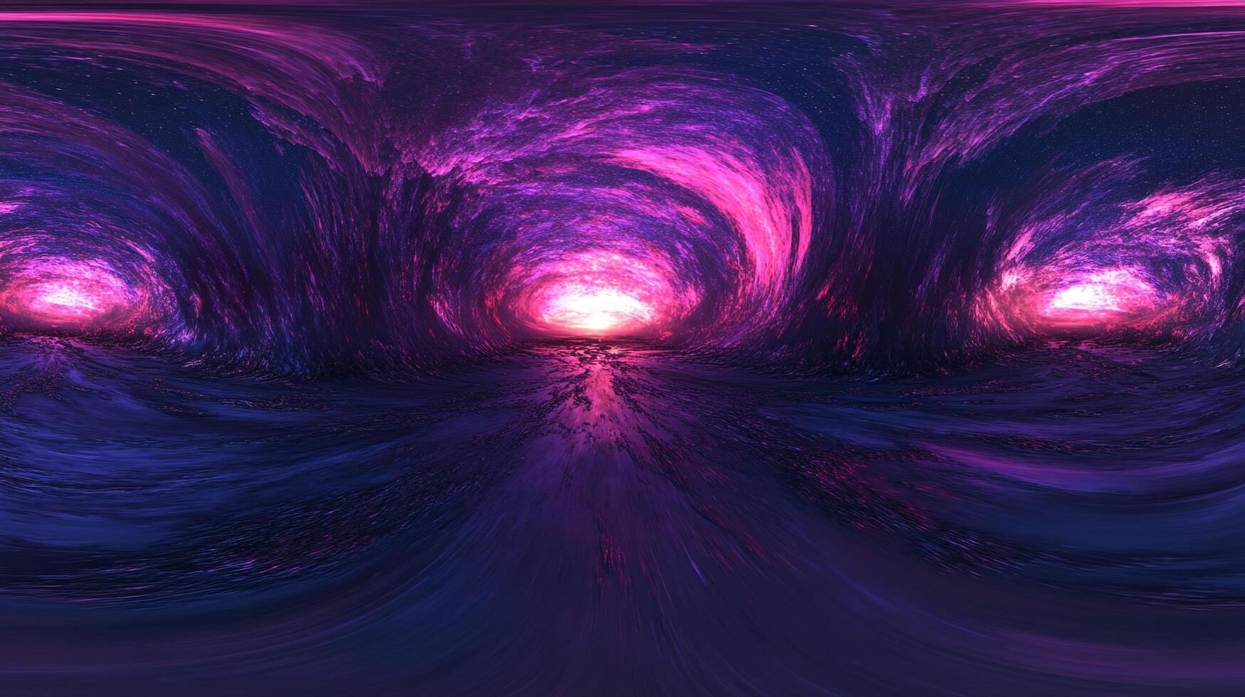 Cosmic panorama view with nebula formations showcasing a surreal and celestial purple and blue landscape. The horizon radiates light and depth. photo