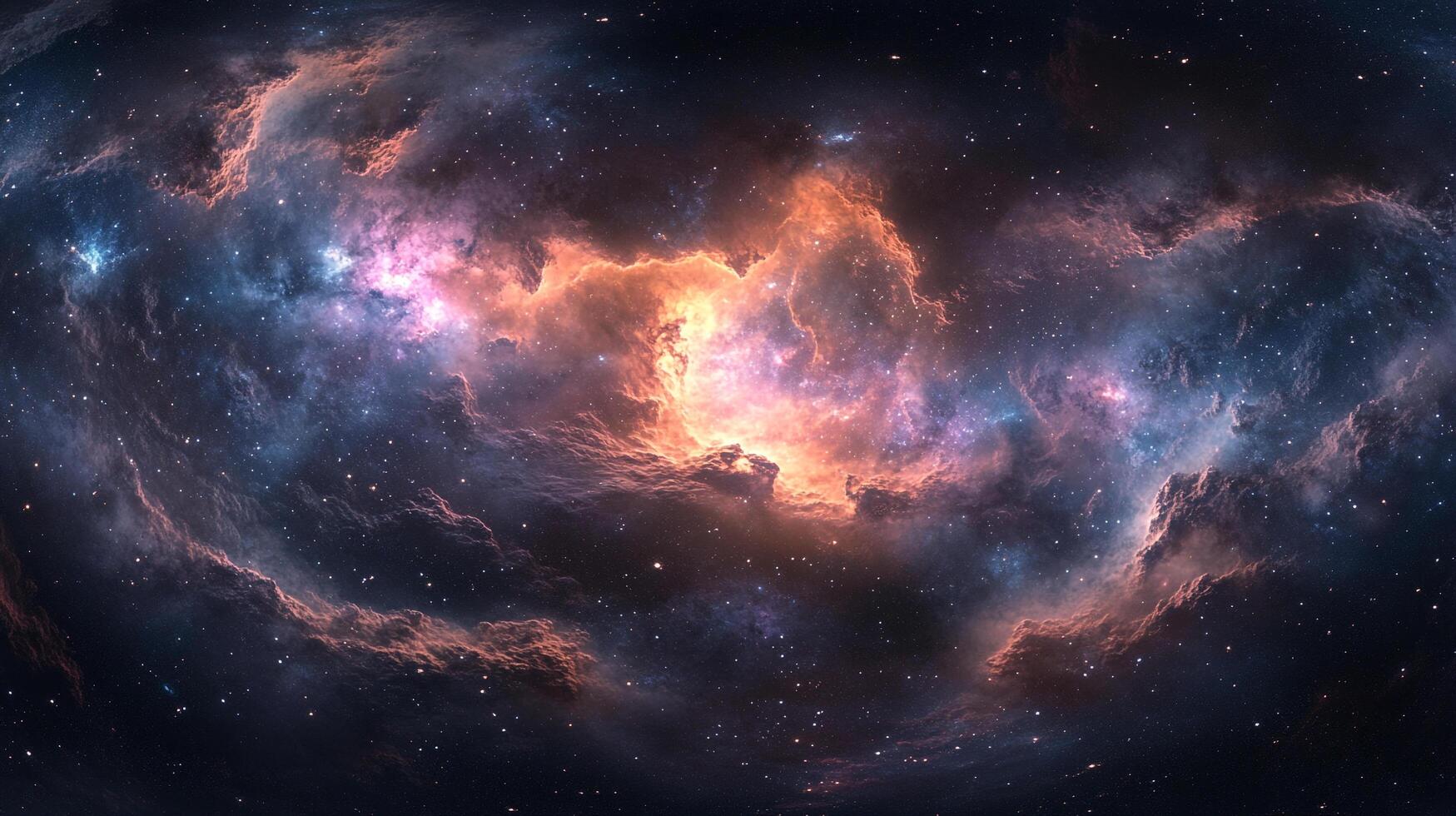 A stunning nebula in deep space, showcasing vibrant blues, pinks, and oranges against a dark backdrop of distant stars. Vast and captivating. photo