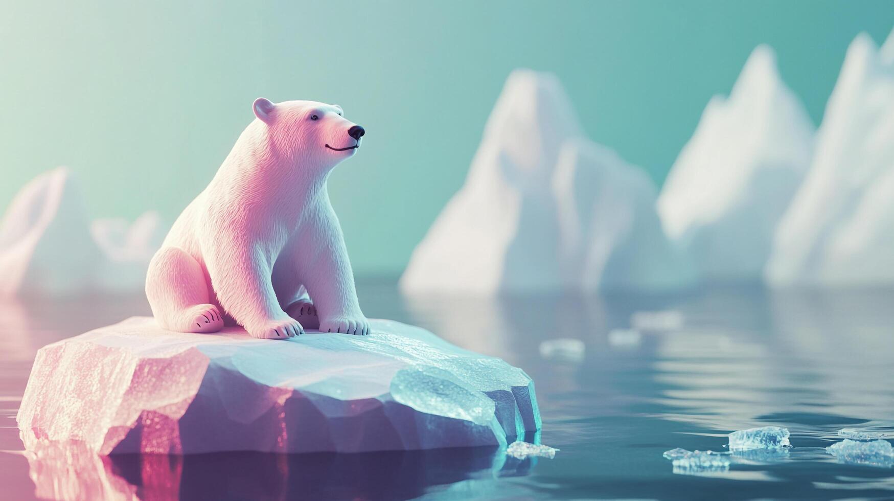 Polar bear perched on melting ice floe. Climate change impact in a warming arctic. A stark symbol of environmental challenges. photo
