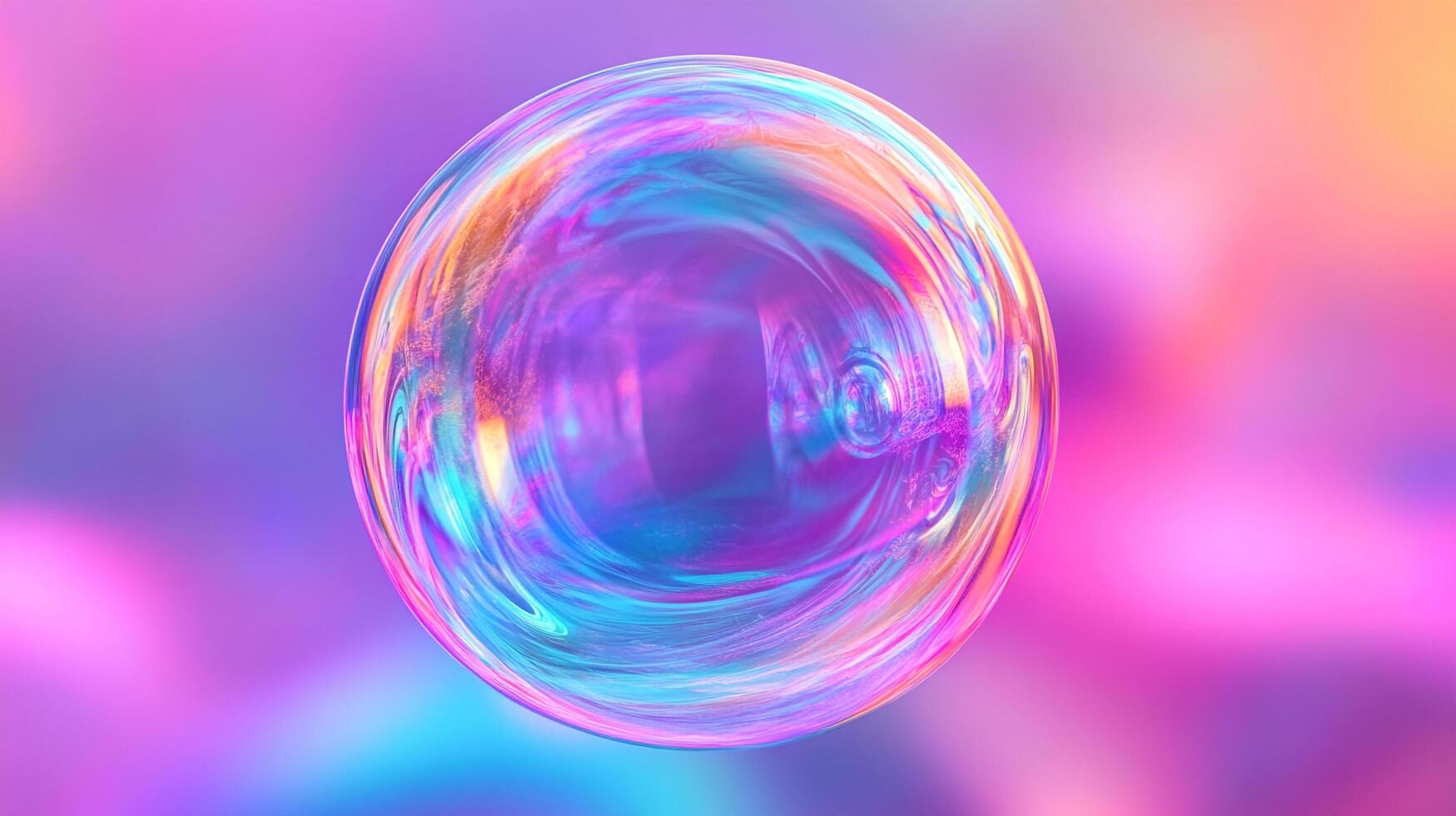 A mesmerizing iridescent sphere floats against a vibrant, blurred gradient background, capturing the ethereal beauty of light and color interplay. photo