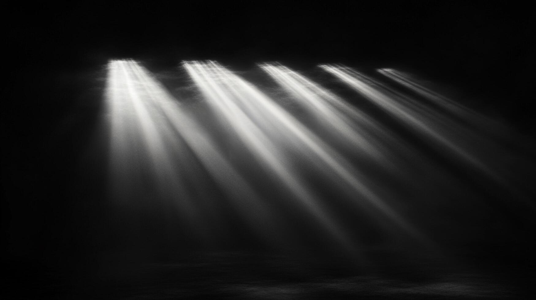 Rays of light slicing through darkness illuminate the empty space, creating a serene yet dramatic monochrome scene. A visual symphony of light and shadow. photo