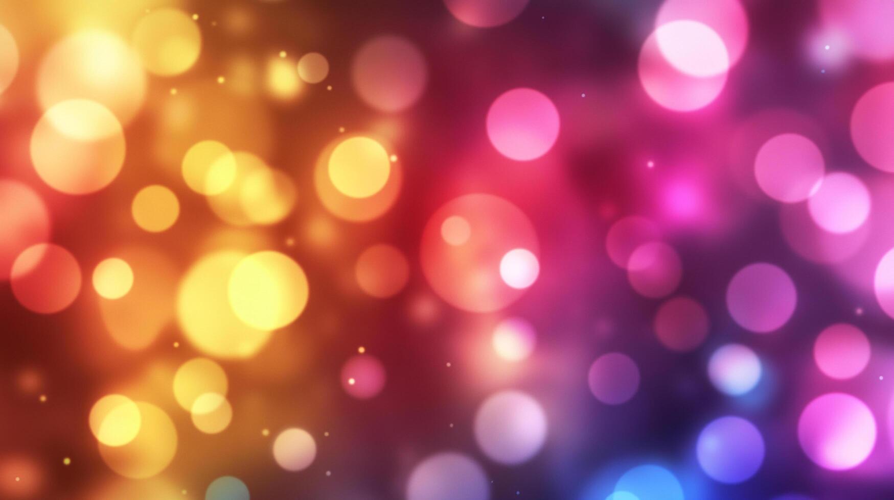 An out-of-focus image with circles of light in orange, red, pink, purple, and blue. It creates a soft and warm background effect. photo