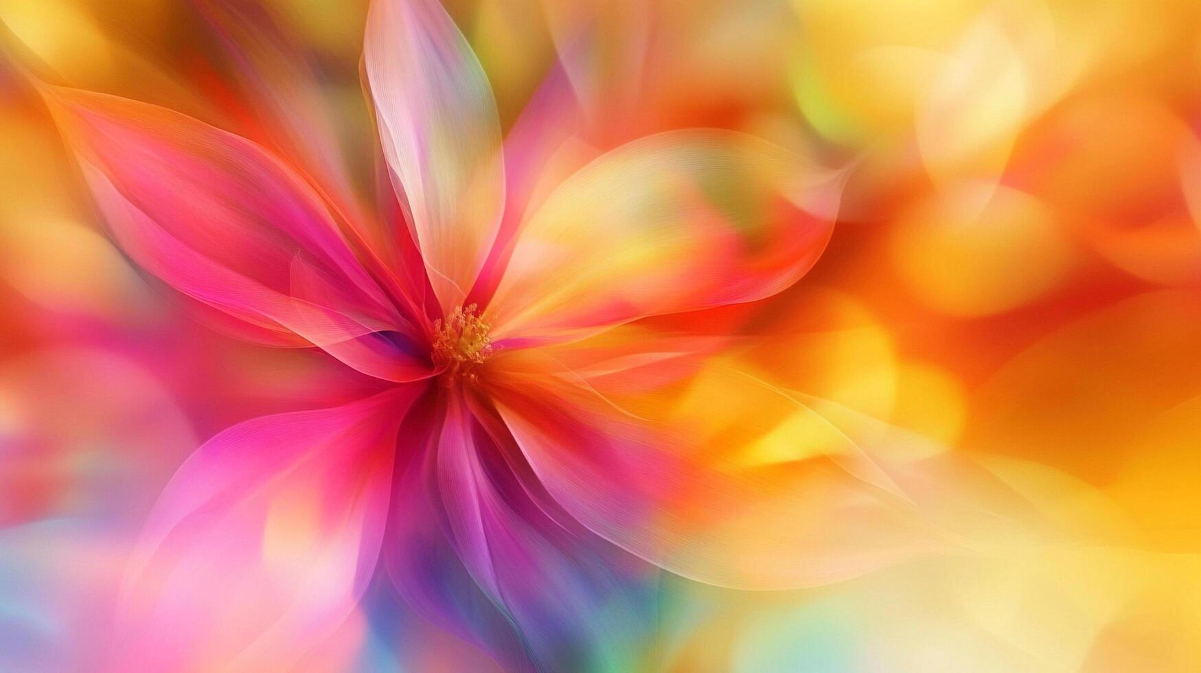 An abstract floral design with vibrant colors of pink, yellow, orange, and purple creates a soft and dreamy effect on the petals. photo
