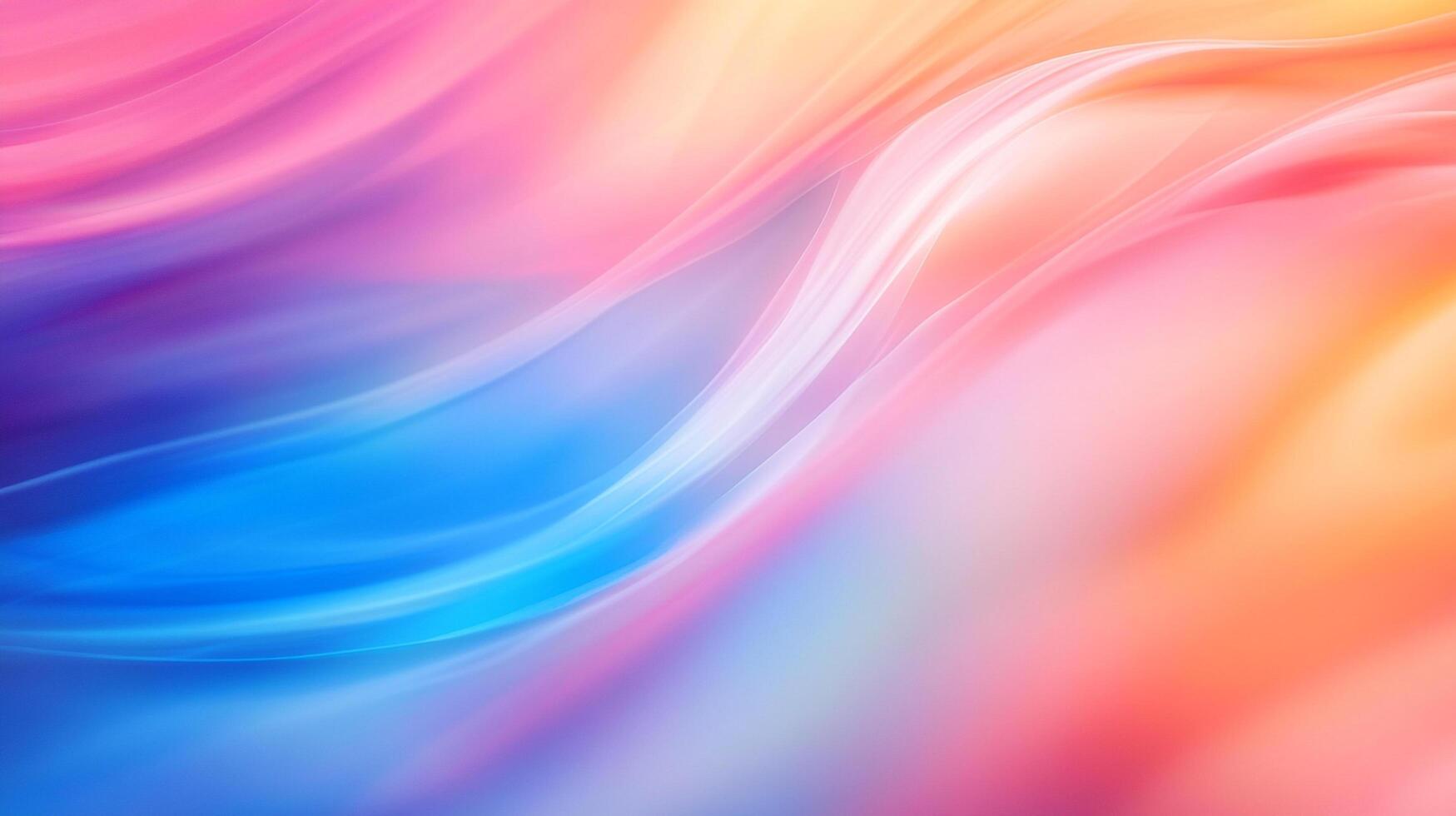 An abstract, vibrant wave of color flows gently across the frame, blending blues, pinks, oranges, and yellows in a smooth gradient. photo