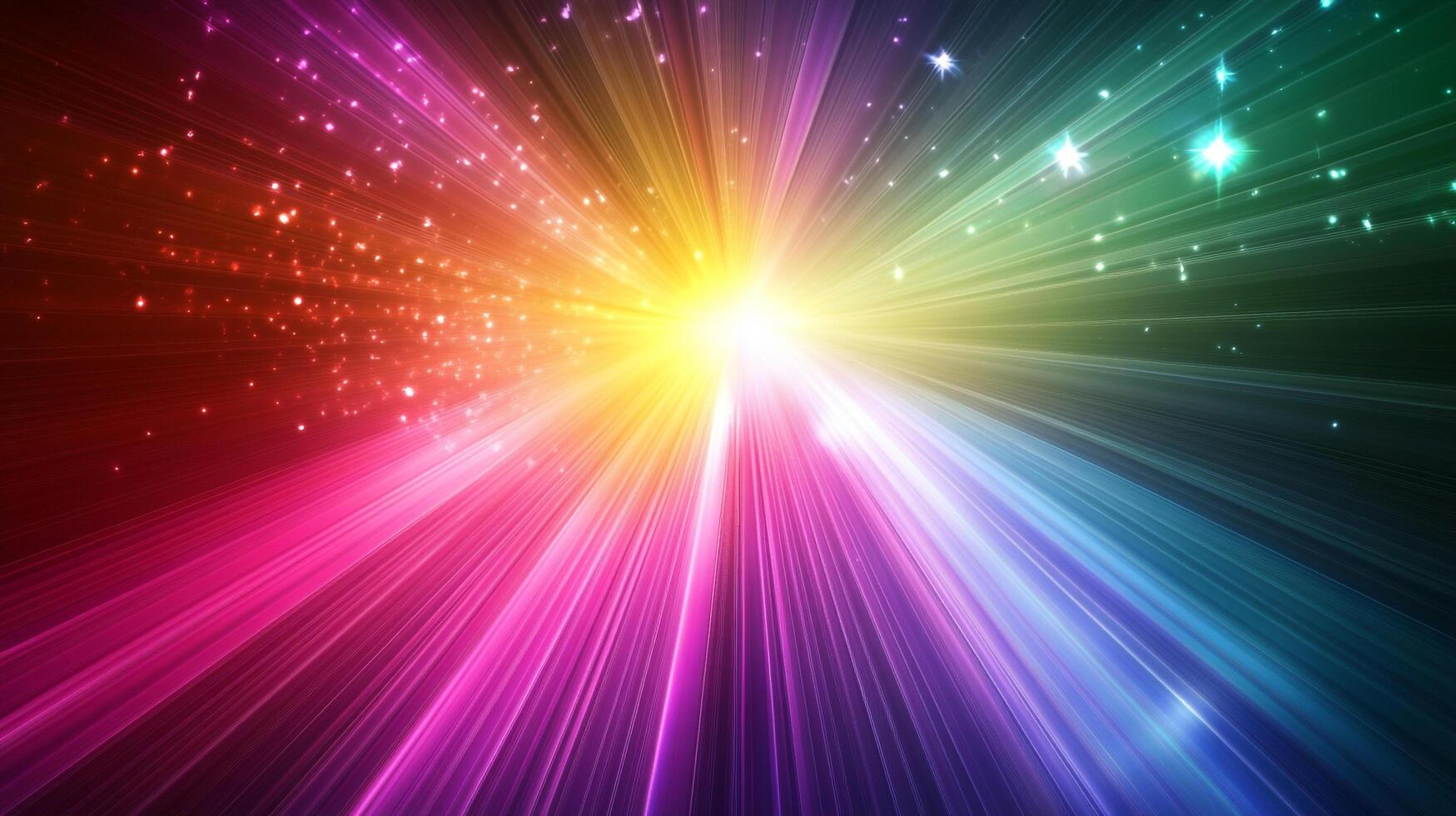 Vibrant burst of light with rainbow colors radiating outwards, creating a dynamic and energetic abstract effect. Starlight patterns around. photo