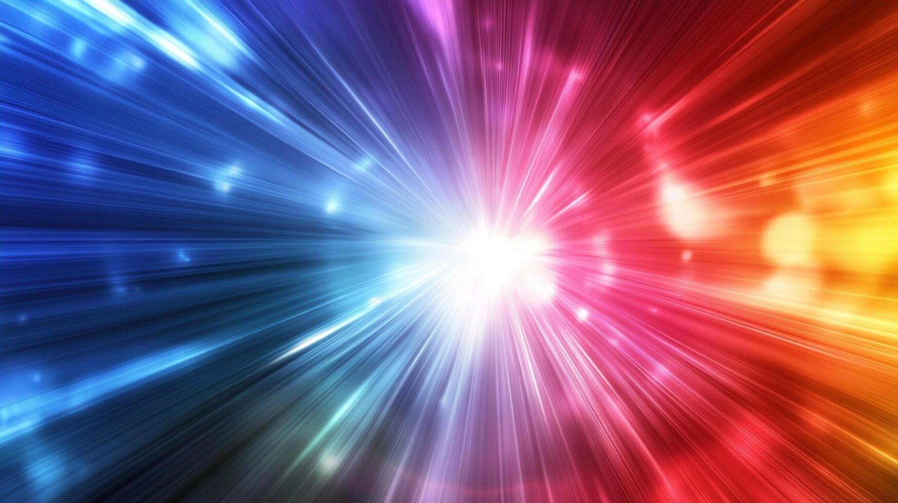 Abstract light streaks converge to a bright center, creating a sense of energy and movement with vibrant hues of blue, red, and orange. photo