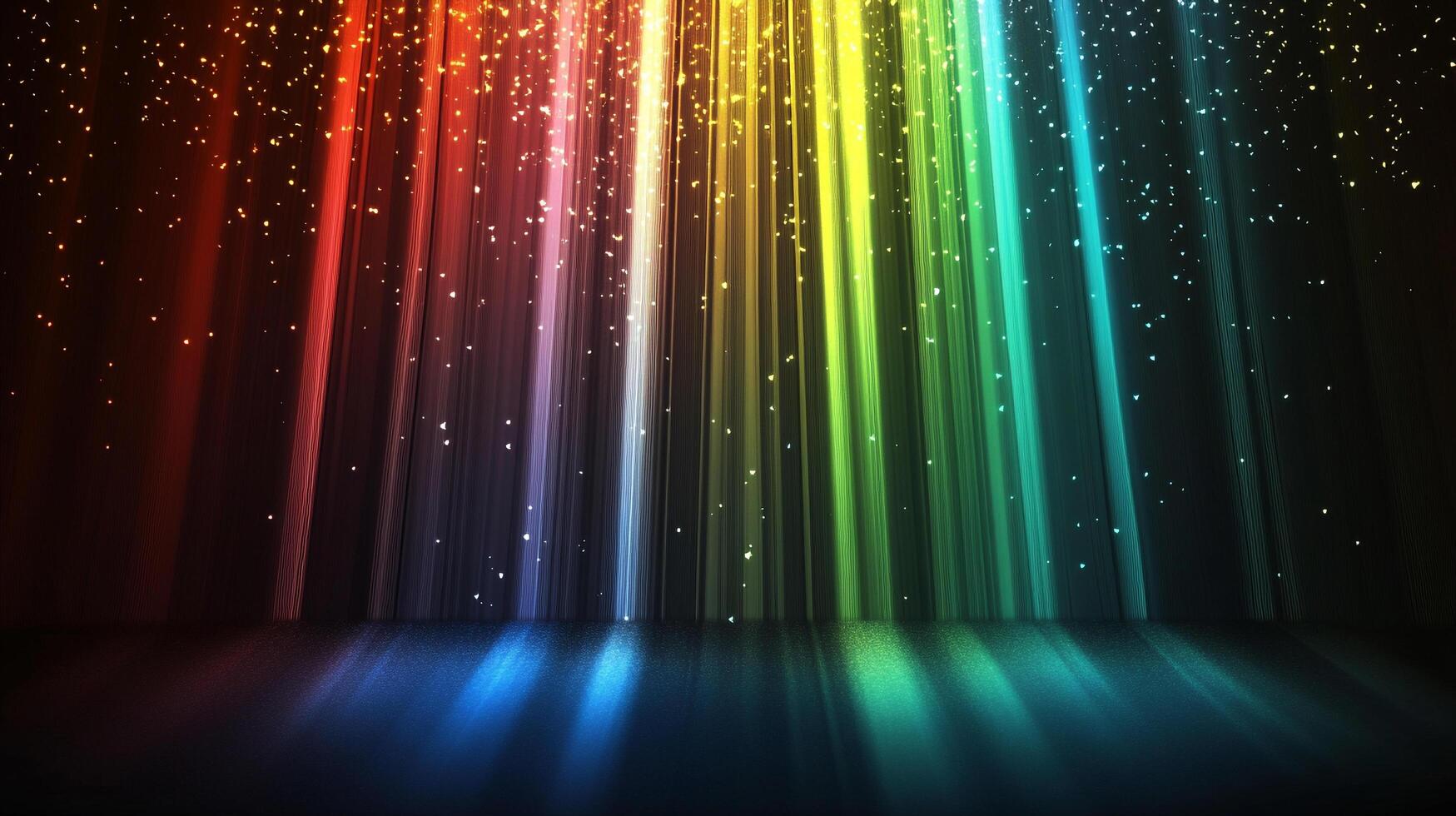 A vibrant display of light streams down, illuminating a dark space with rainbow hues, creating a magical and captivating spectacle. photo