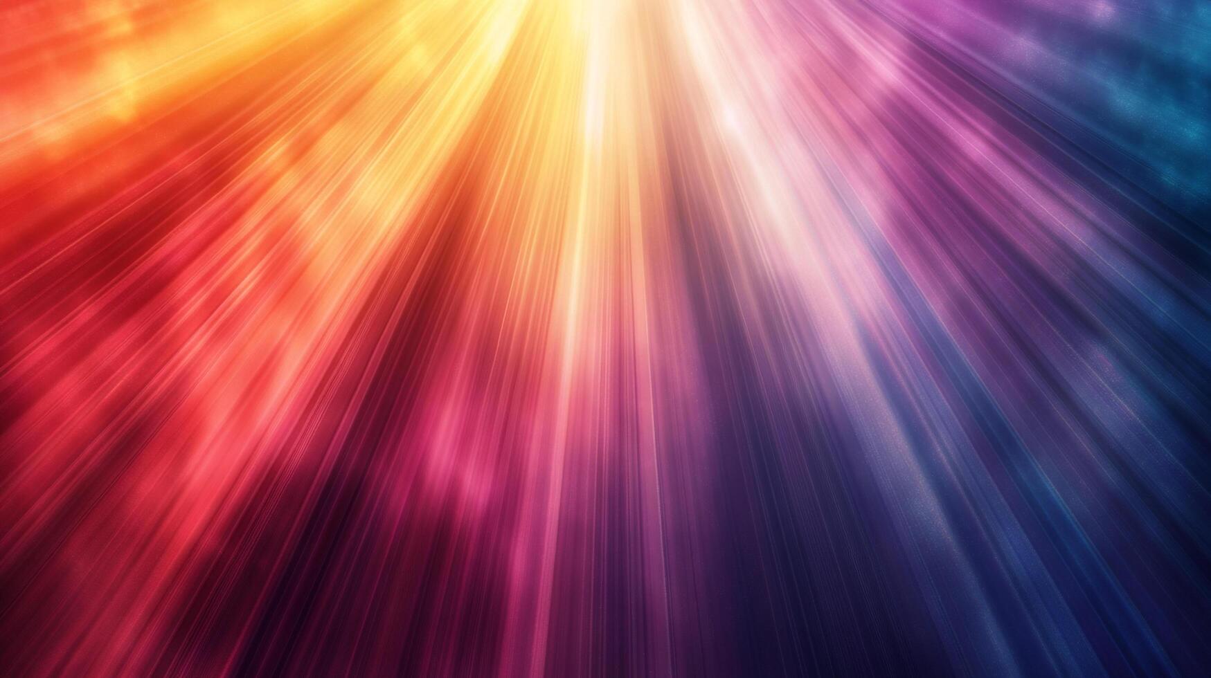 Abstract radiant light background with beams of orange, yellow, pink, purple, and blue emanating from the top center of the frame. photo