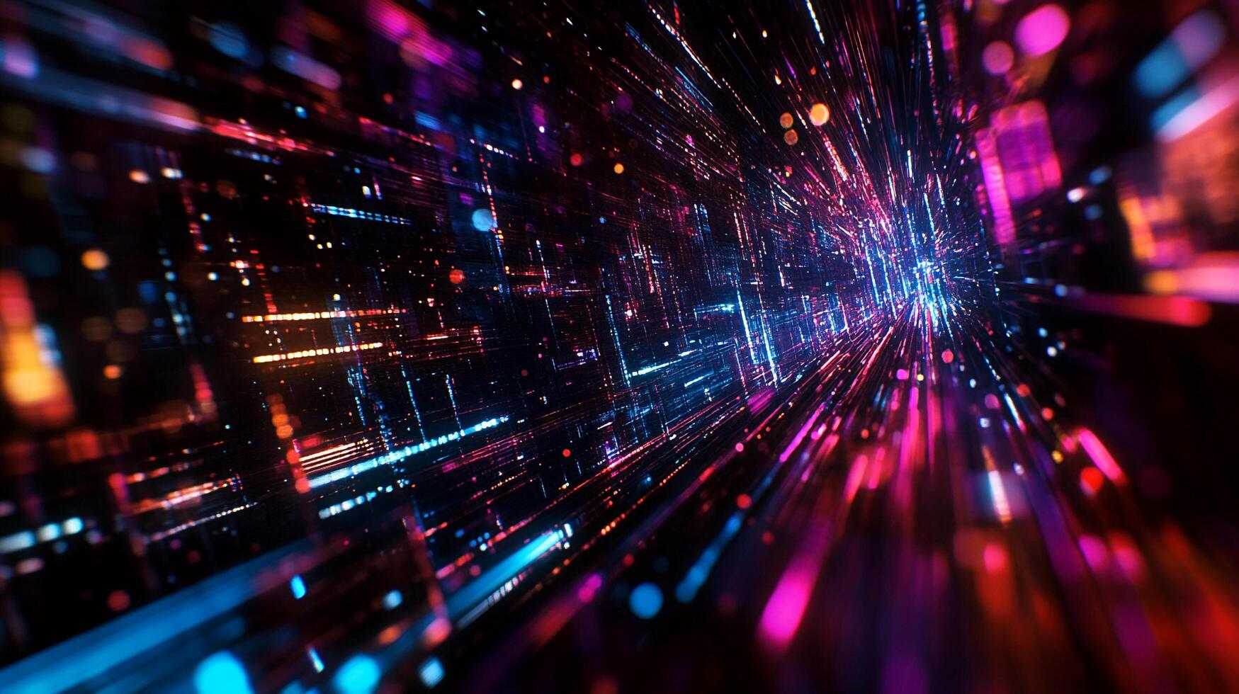 Abstract data stream with vibrant colors forming interconnected network, representing digital connectivity and information flow. photo