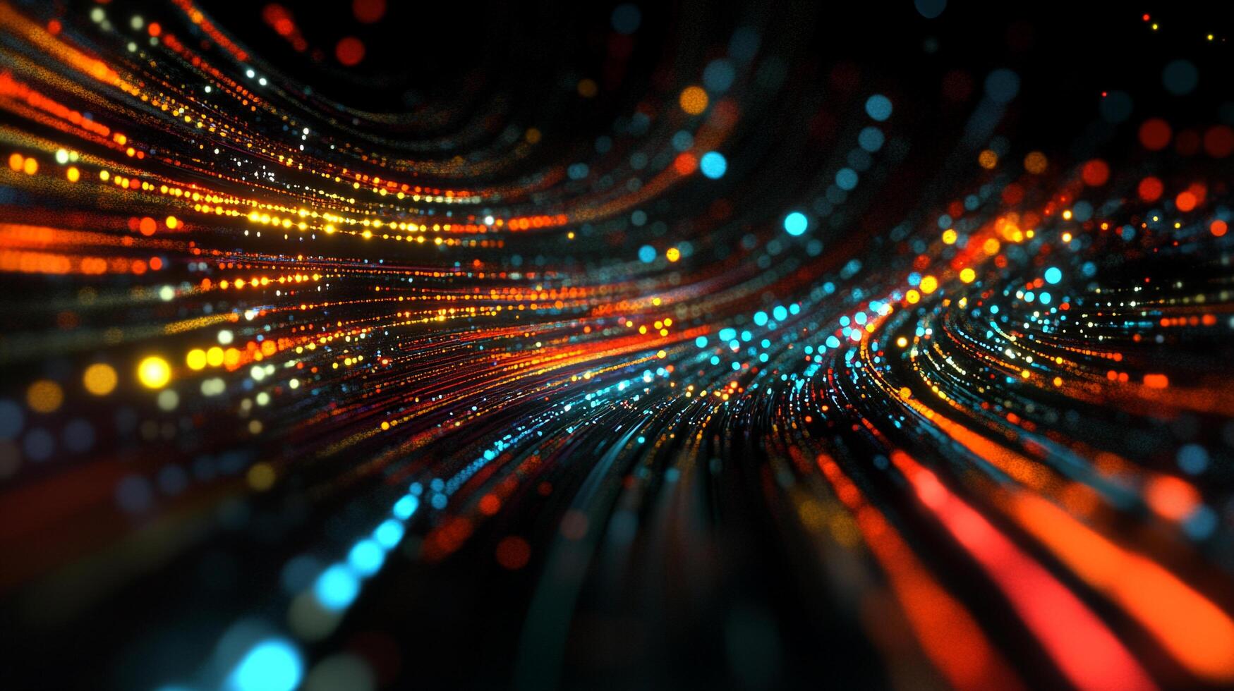 Abstract light streams create a dynamic, vibrant visual. Orange, yellow and blue lights streak across a dark background, creating a sense of depth. photo