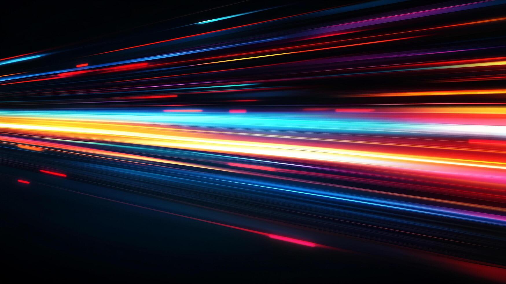 Abstract light trails streak across a dark background, evoking speed and dynamic energy with vibrant colors and fluid motion. photo