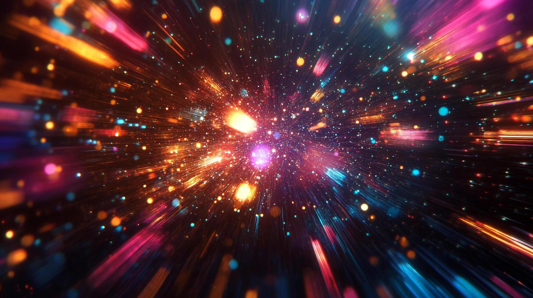 Abstract vibrant cosmic explosion with dynamic light trails creates energetic, otherworldly feel. Dazzling colors create a sense of wonder. photo