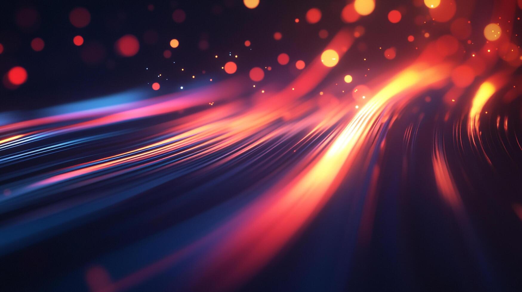 Abstract light streaks create a sense of motion and depth, evoking themes of speed and connectivity on a dark background, warm glow. photo