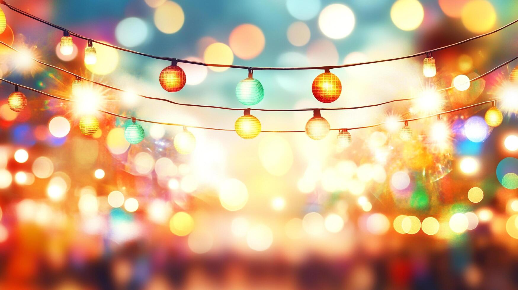 Festive string lights create a warm and colorful atmosphere, perfect for celebrations, holidays, and outdoor gatherings. photo