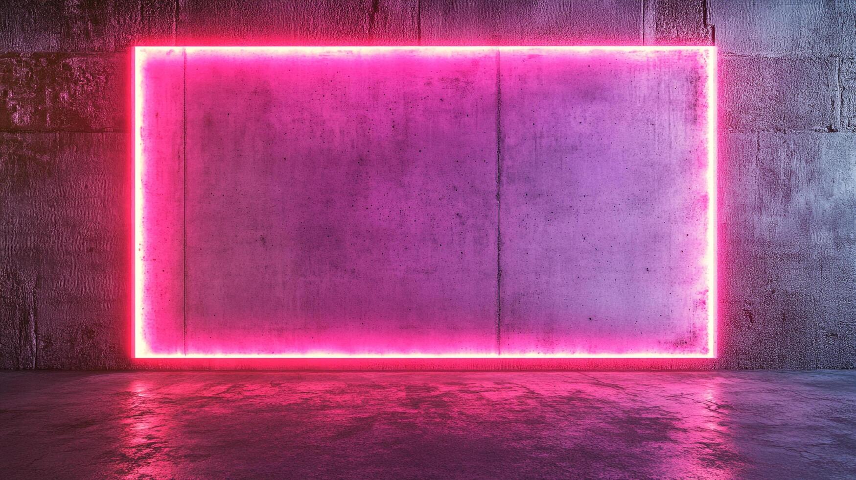 A glowing rectangle of pink light illuminates a concrete wall and floor, creating a modern and minimalist aesthetic with bold color and texture. photo