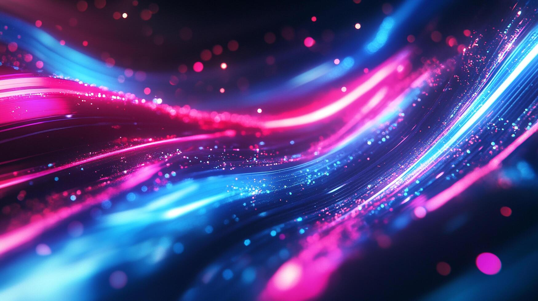 Vibrant, abstract waves of neon light flow and dance. Blue and pink hues blend in a mesmerizing display of cosmic energy and digital art. photo