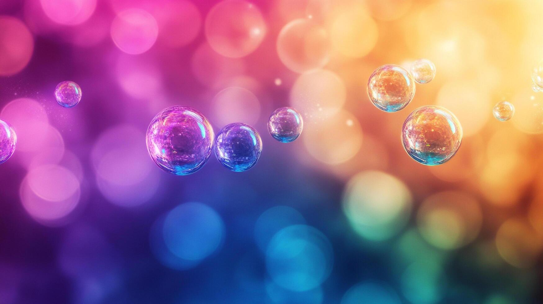 Colorful bubbles float in an ethereal light. The spheres reflect a vibrant world of rainbow hues, sparkling and dreamy and delicate. photo