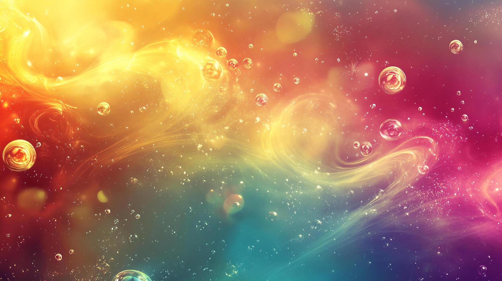 A vibrant, ethereal abstract background featuring swirling streams of light and floating, transparent spheres against a colorful backdrop. photo