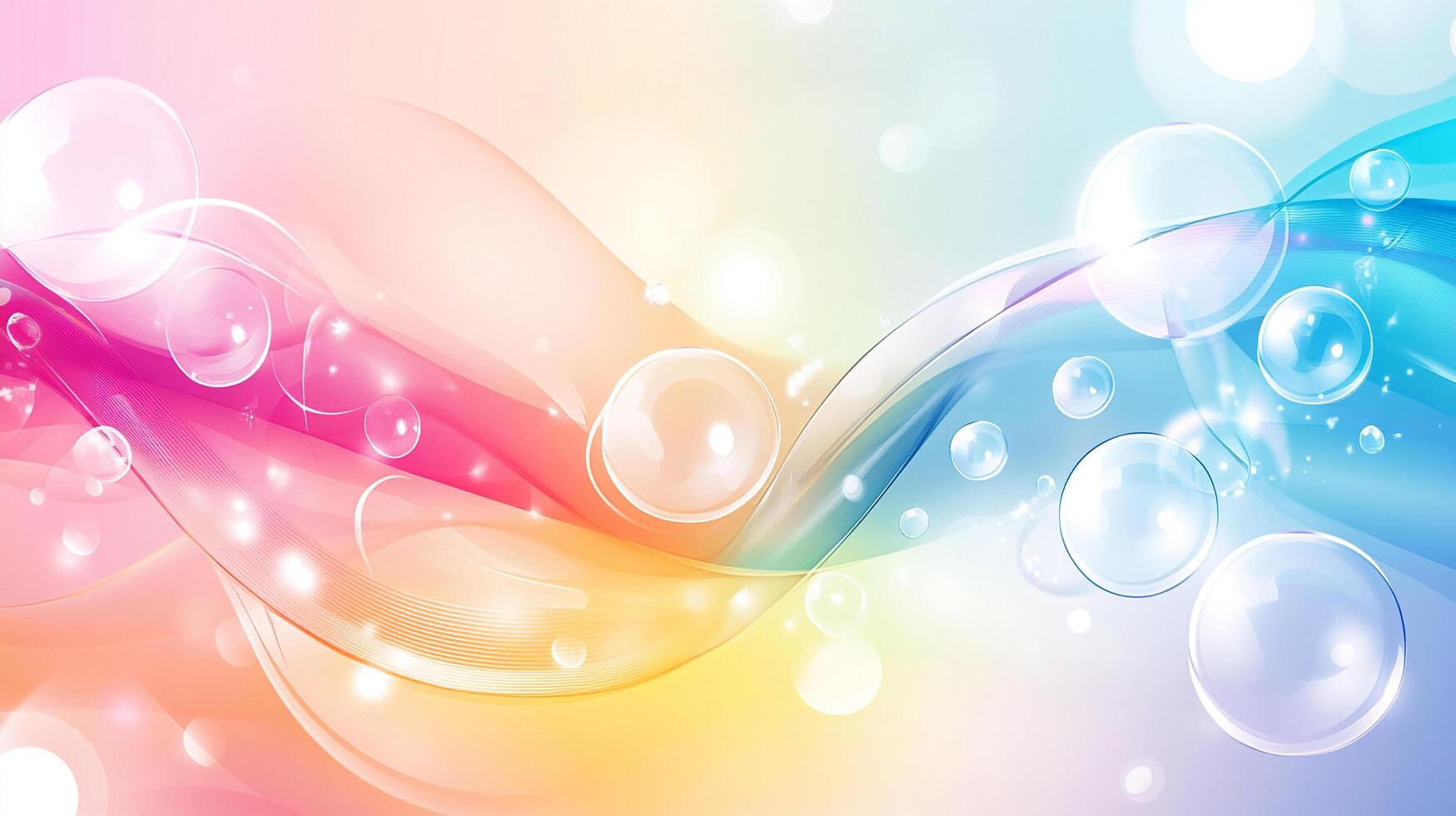 Colorful abstract background with flowing curves and floating transparent bubbles. Bright, airy and cheerful design. Gentle and soft colors. photo