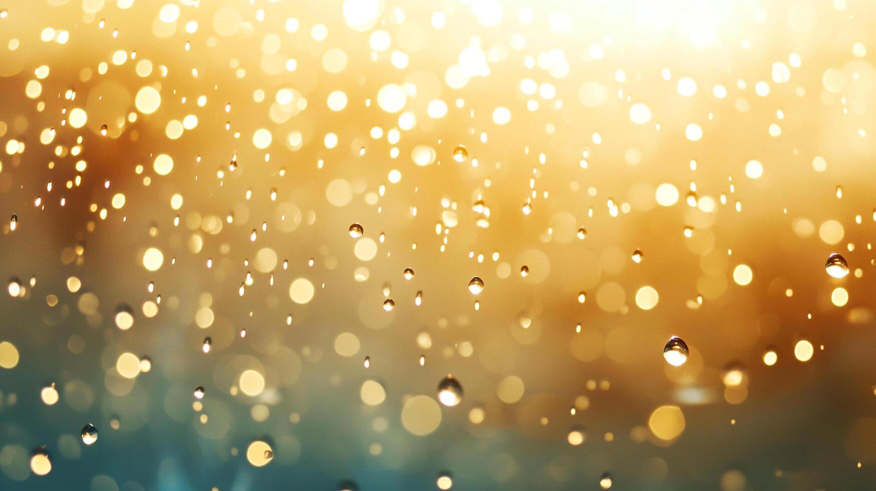 Golden bokeh and water droplets create a dreamy, shimmering abstract, with warm gold gradients and sparkling reflections. photo
