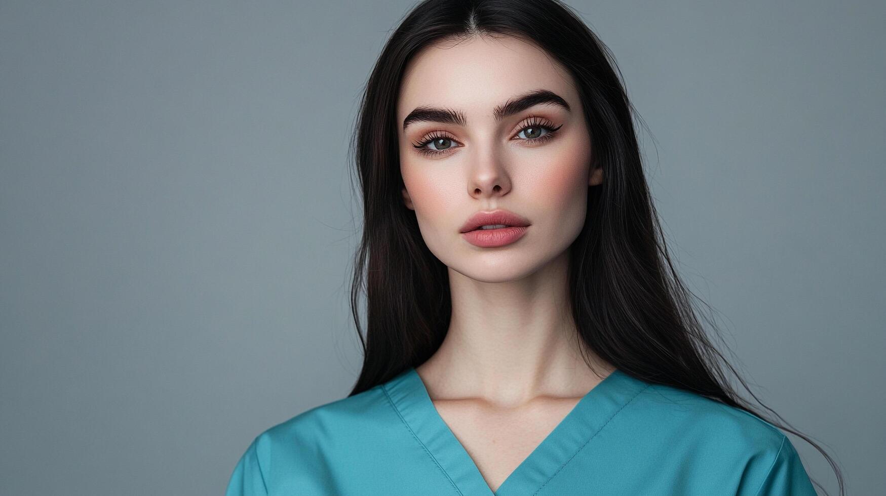 Portrait of a healthcare professional with striking features, exuding confidence and competence against a plain, neutral backdrop. photo