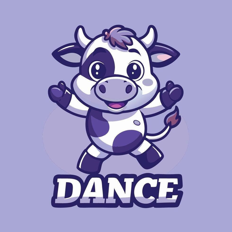 Adorable Dancing Cow Mascot Character in Format for Logo or Branding vector